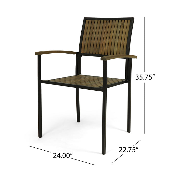 7 PCS Outdoor Dining Set for 6 with Acacia Wood and Iron