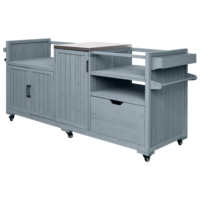 K&K 80.5' Outdoor Kitchen Island for Big Green Egg & Blackstone Griddle