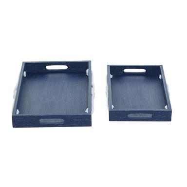 Blue Wooden Serving Tray Set