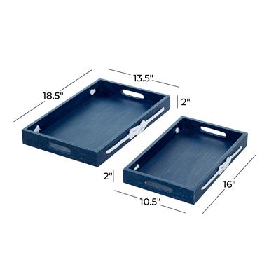 Blue Wooden Serving Tray Set