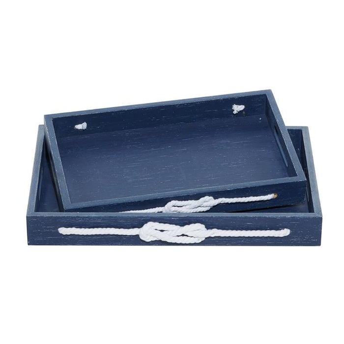 Blue Wooden Serving Tray Set