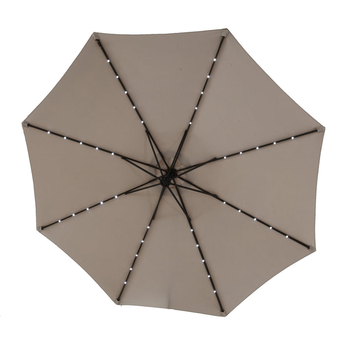 10ft Solar LED Offset Hanging Market Patio Umbrella (Khaki)
