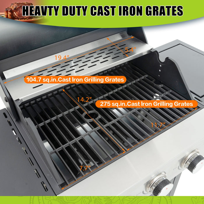 GigaTech 3 Burner Stainless Steel Propane Grill with Side Burner