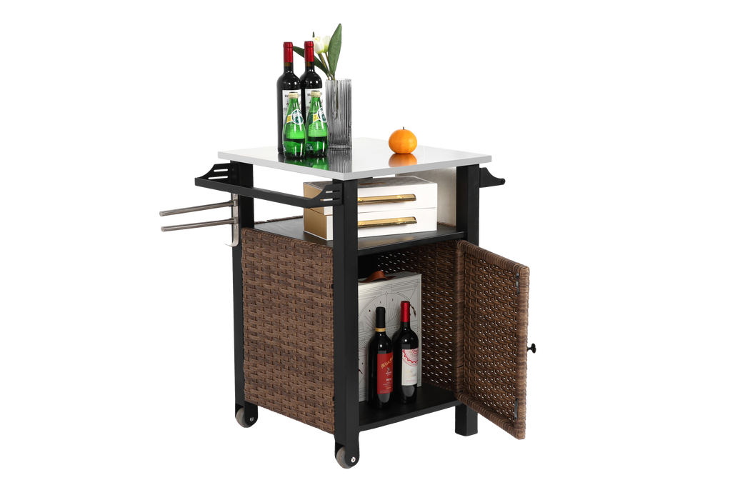 Single Door Outdoor Bar Cart with Stainless Steel Tabletop
