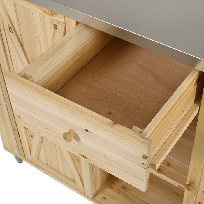 Outdoor Kitchen Island Fir Wood Kitchen Island with Stainless Steel Top