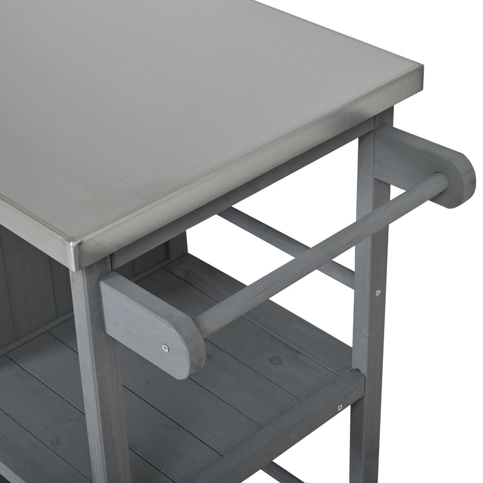 Outdoor Kitchen Island Fir Wood Prep Station with Stainless Steel Top