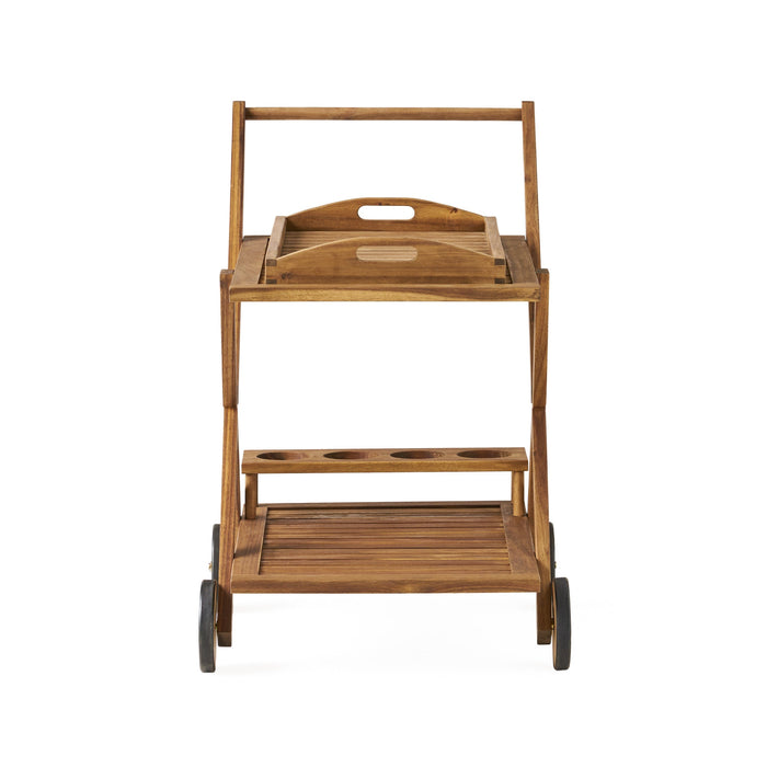 Riviera Bar Cart Natural Stained Acacia Wood Mobile Bar Cart