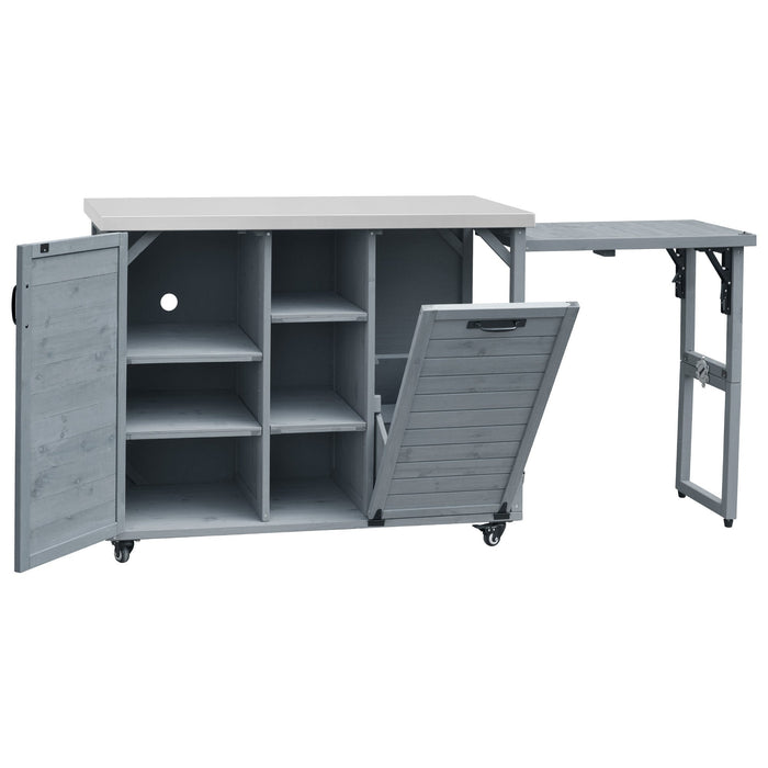 K&K 78.3' Outdoor Kitchen Island with Foldable Grill Table