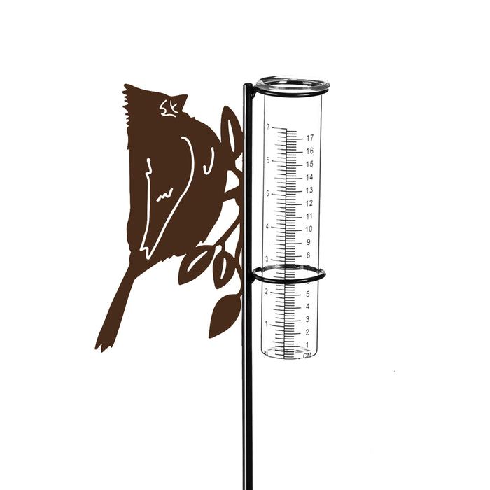 Perching Bird Metal Rain Gauge Garden Stake, 36"