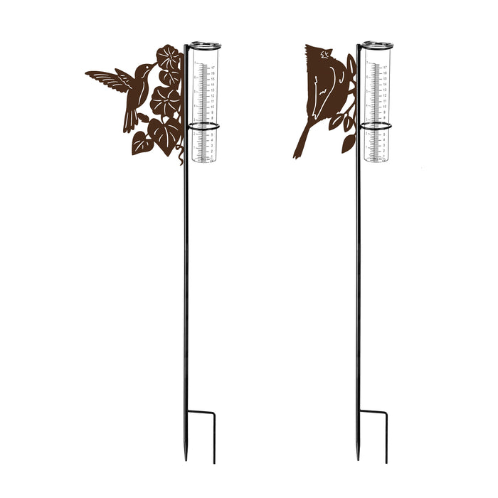 Perching Bird Metal Rain Gauge Garden Stake, 36"