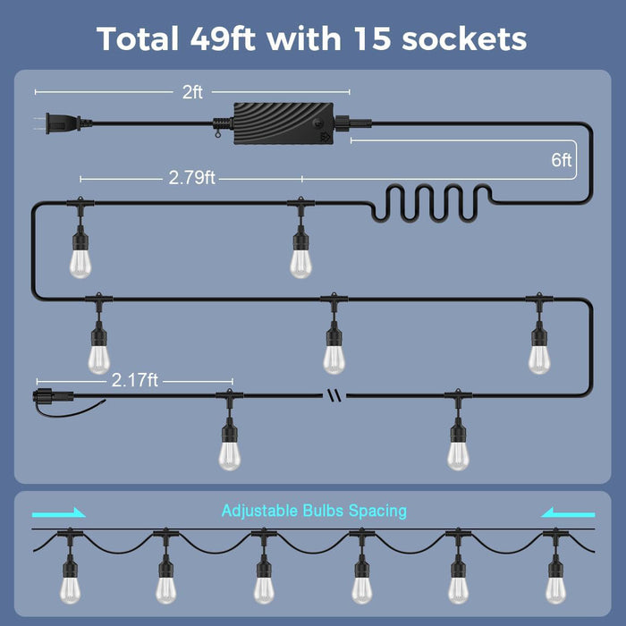 SLR100 LED RGBCWIC Smart Bistro String Lights Color Changing Outdoor Weatherproof 12V Edison Bulbs