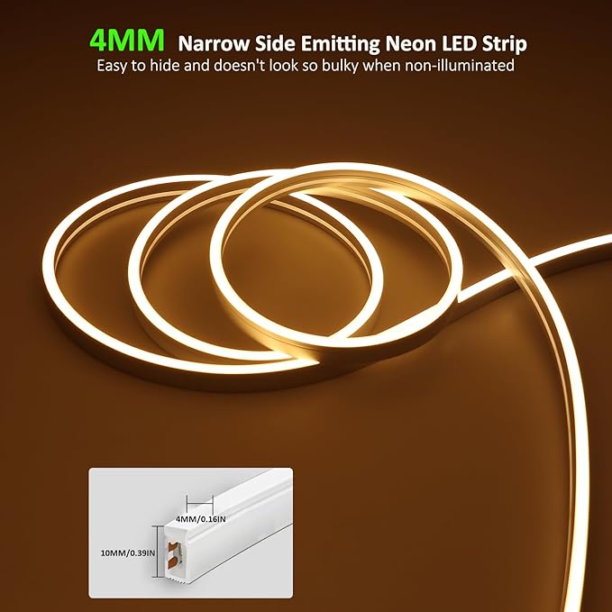 SLN01 Dotless COB Neon LED 16.4FT (5M) Strip Light DC24V 40-60W IP67 4x10mm, 10x10mm, 6x12mm Outdoor Rated Dimmable Low Voltage Silicone Strip Light