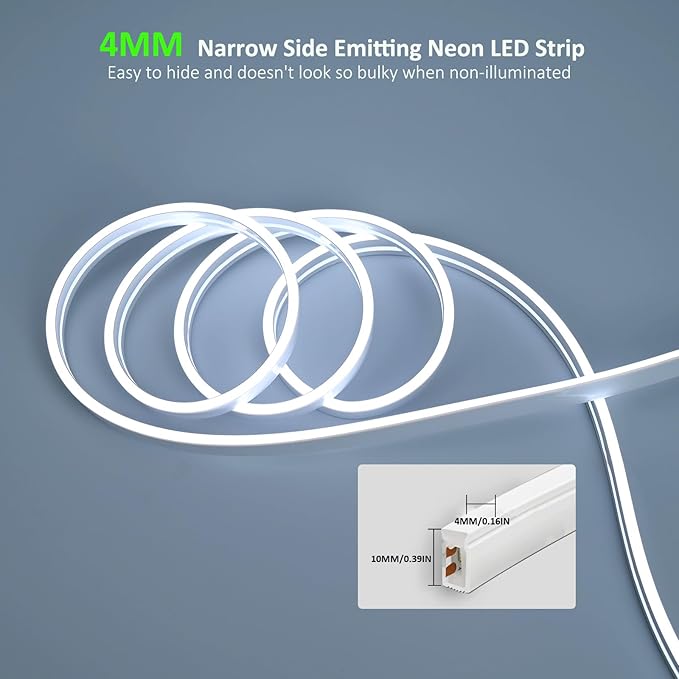 SLN01 Dotless COB Neon LED 16.4FT (5M) Strip Light DC24V 40-60W IP67 4x10mm, 10x10mm, 6x12mm Outdoor Rated Dimmable Low Voltage Silicone Strip Light