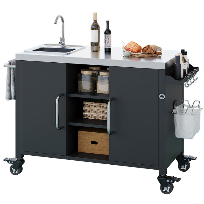 K&K 55.5" Outdoor Kitchen Island with Sink