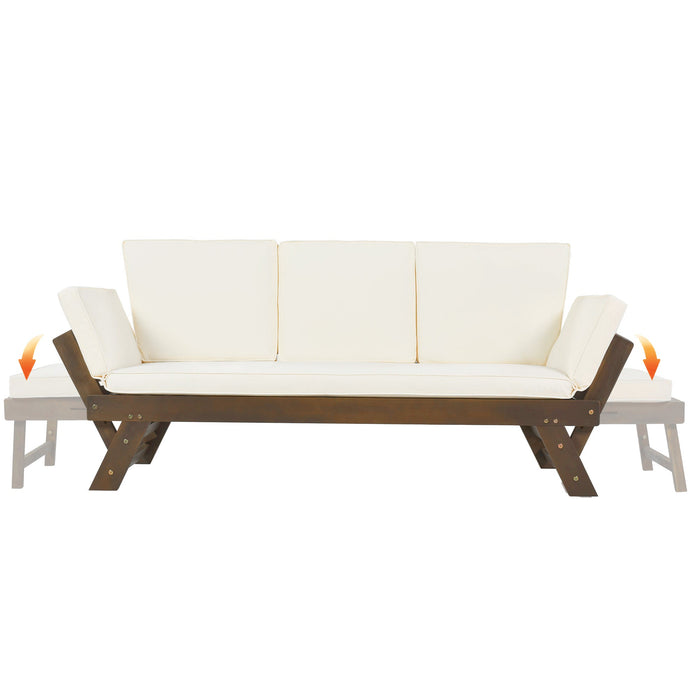 TOPMAX Outdoor Adjustable Patio Wooden Daybed Sofa Chaise Lounge