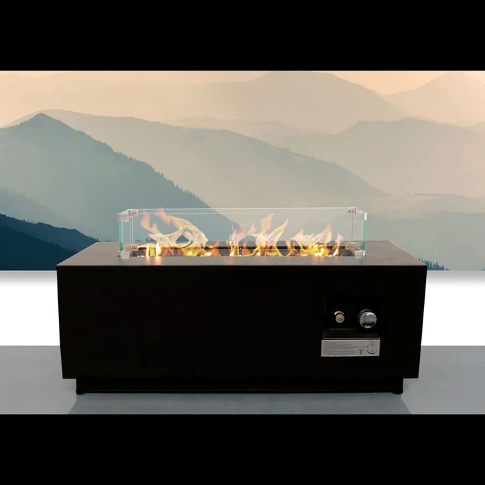 Modern Steel Outdoor Fire Pit Table with Lid, Black, 16 H x 42 W