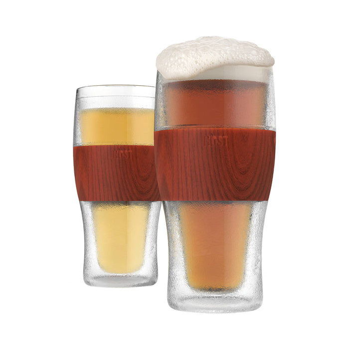 Beer FREEZE™ Cooling Cups w/ Cooling Gel - Wood - Set of 2