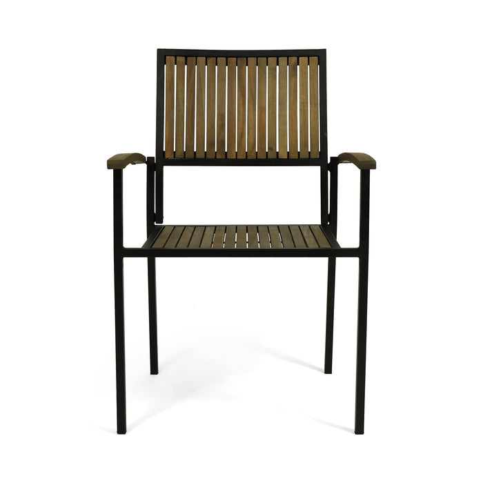 7 PCS Outdoor Dining Set for 6 with Acacia Wood and Iron