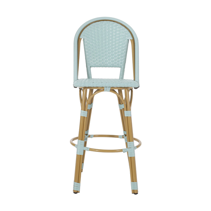 29.5' Outdoor PE Rattan and Aluminum French Barstools, Set of 2
