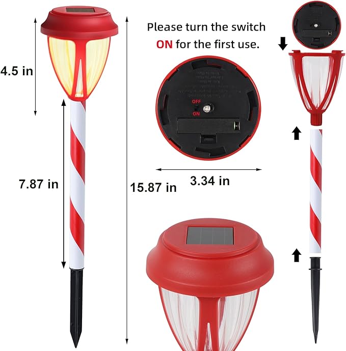 Dynaming 10Pack Solar Christmas Garden Lights, Outdoor Solar Powered Solar Candy Cane Pathway Markers, Waterproof & Auto On/Off Xmas Decorative Lights for Patio Yard Walkway Driveway Decor, Warm White