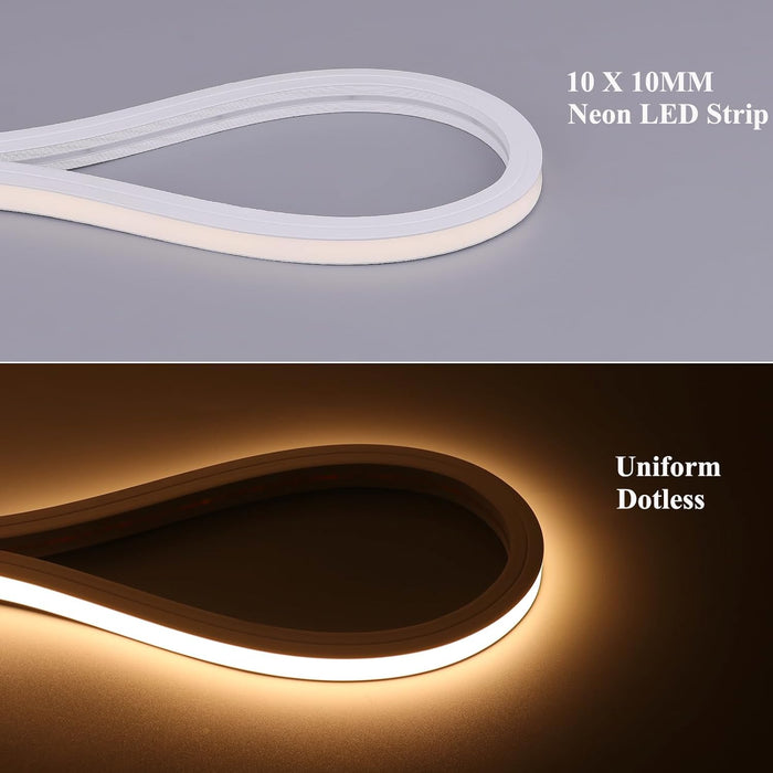 SLN01 Dotless COB Neon LED 16.4FT (5M) Strip Light DC24V 40-60W IP67 4x10mm, 10x10mm, 6x12mm Outdoor Rated Dimmable Low Voltage Silicone Strip Light