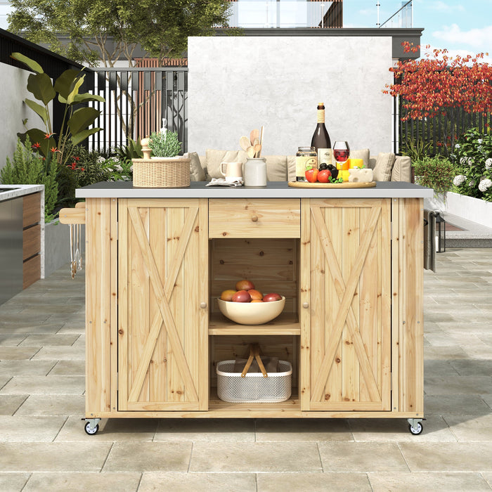Outdoor Kitchen Island Fir Wood Kitchen Island with Stainless Steel Top