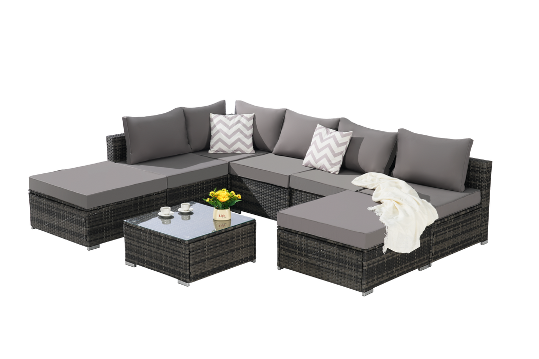 8 Pieces Outdoor Patio Sectional Sofa Couch,Wicker Furniture Conversation Sets with Washable Cushions & Glass Coffee Table for Garden, Poolside, Backyard