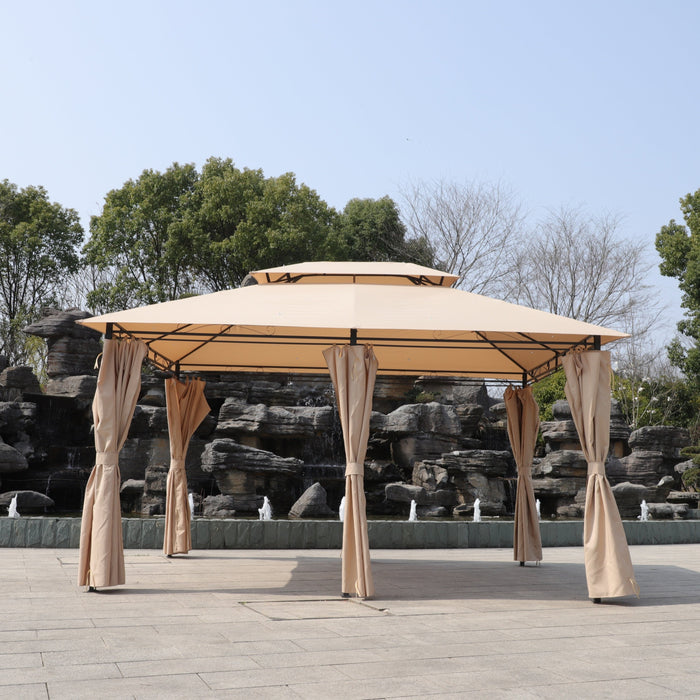 Khaki Outdoor Patio Gazebo Canopy Tent with Ventilated Double Roof and Mosquito Net, 13x10 Ft