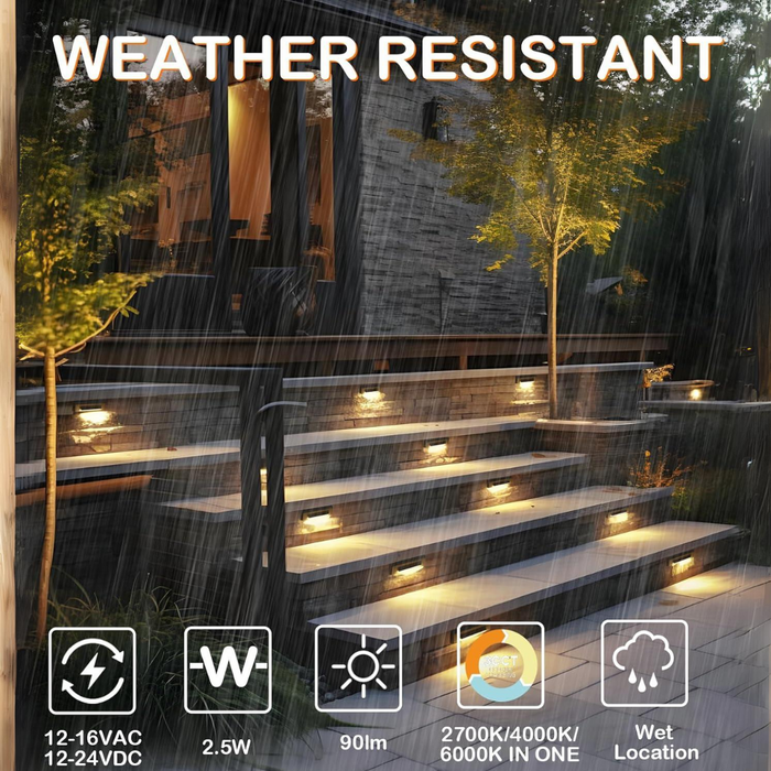 STLA07 6 Pack Low Voltage 3CCT 2700K/4000K/6000K LED Step Lights Outdoor, 2.5W Accent Lighting Fixtures