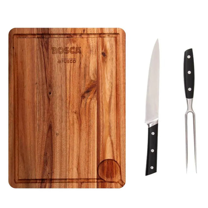 Bosca Cutting Board, Knife & Fork BBQ Set