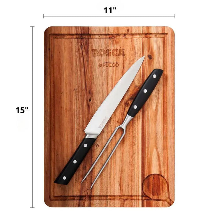 Bosca Cutting Board, Knife & Fork BBQ Set