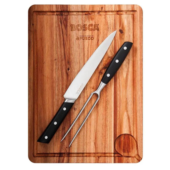 Bosca Cutting Board, Knife & Fork BBQ Set