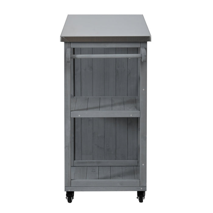 Outdoor Kitchen Island Fir Wood Prep Station with Stainless Steel Top