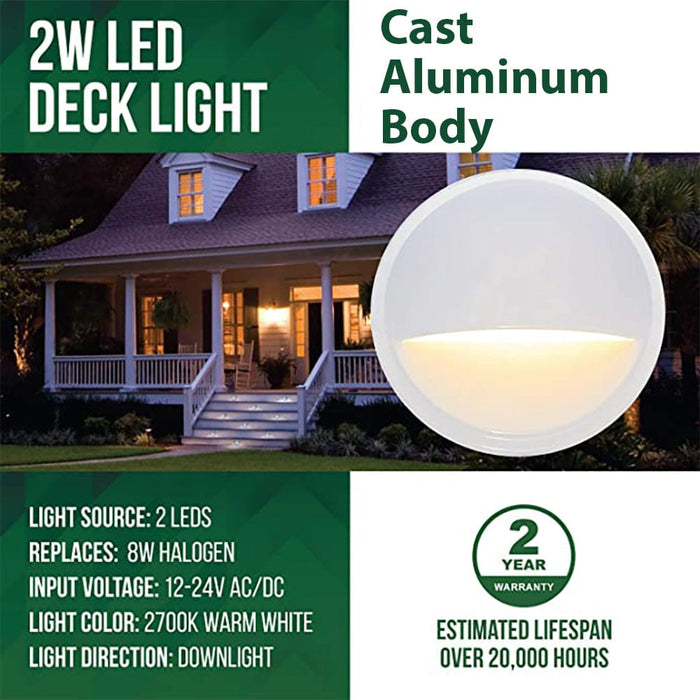 DLA02 4-Pack 2W Low Voltage 2700K Warm White Integrated LED Outdoor Half Moon Deck Lights Package, 12V LED Step Patio Landscape Lights