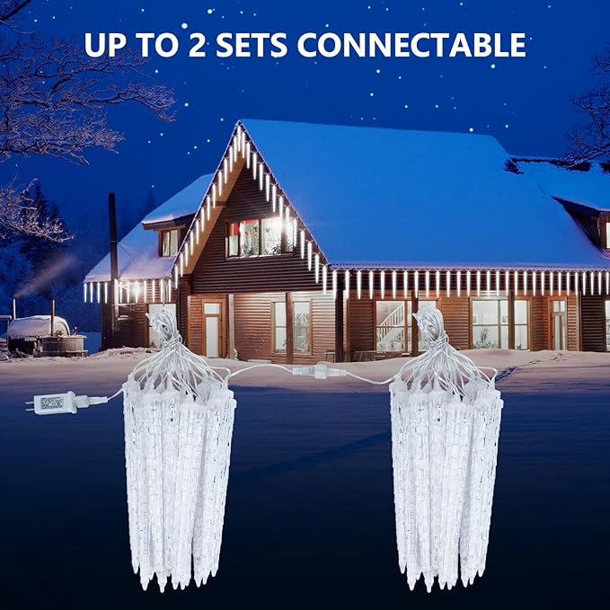 Icicle Lights Outdoor, 19.8Ft Meteor Shower Lights with 20 Tubes, Snowfall Shooting Star Light Effect, Falling Cascading Crystal Christmas Decorations for House, Eave, Roofline, Patio, Blue