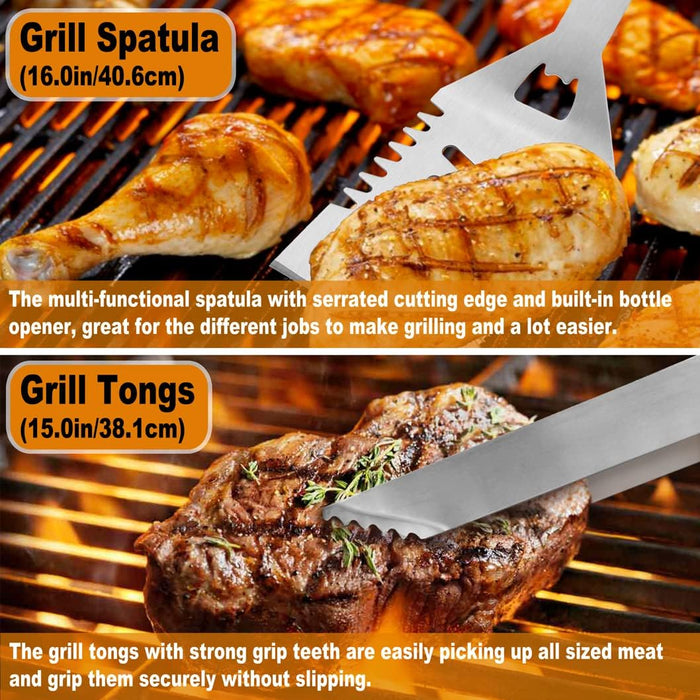 POLIGO 26PC Exclusive BBQ Grill Accessories in Aluminum Case for Birthday Christmas Grilling Gifts - Premium Grill Utensils Set with Barbecue Claws, Meat Injector, Thermometer for Smoker, Camping BBQ