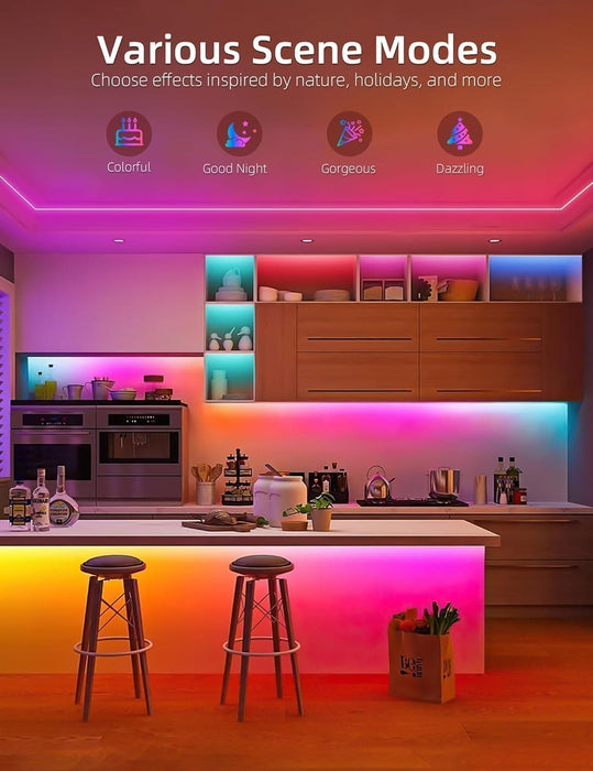 SLNR01 Dotless COB 2.2W/ft 6mmx12mm Smart Bluetooth RGB Neon LED Strip Light DC12V 36W IP65 Outdoor Rated Dimmable Low Voltage Silicone Rope Light with Mounting Clips and Screws
