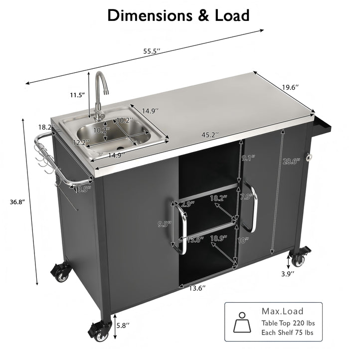 K&K 55.5" Outdoor Kitchen Island with Sink