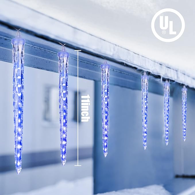 Icicle Lights Outdoor, 19.8Ft Meteor Shower Lights with 20 Tubes, Snowfall Shooting Star Light Effect, Falling Cascading Crystal Christmas Decorations for House, Eave, Roofline, Patio, Blue