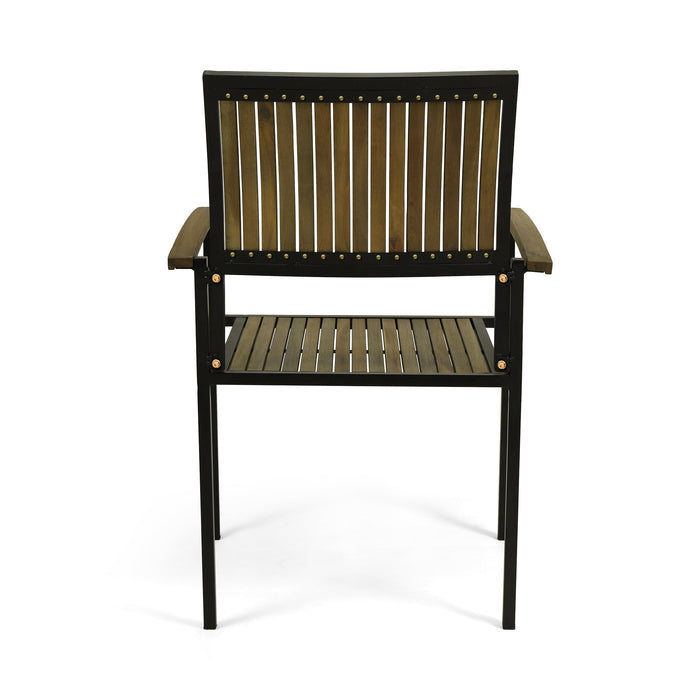7 PCS Outdoor Dining Set for 6 with Acacia Wood and Iron
