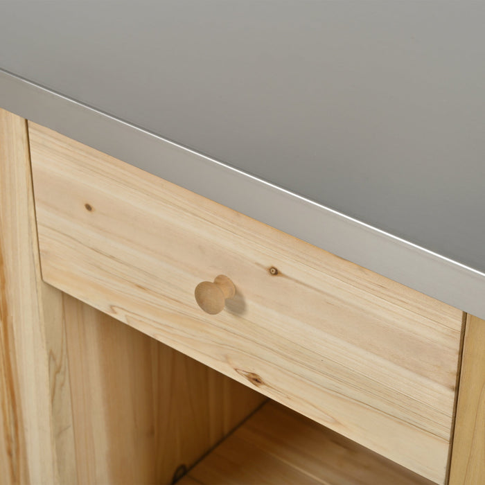 Outdoor Kitchen Island Fir Wood Kitchen Island with Stainless Steel Top