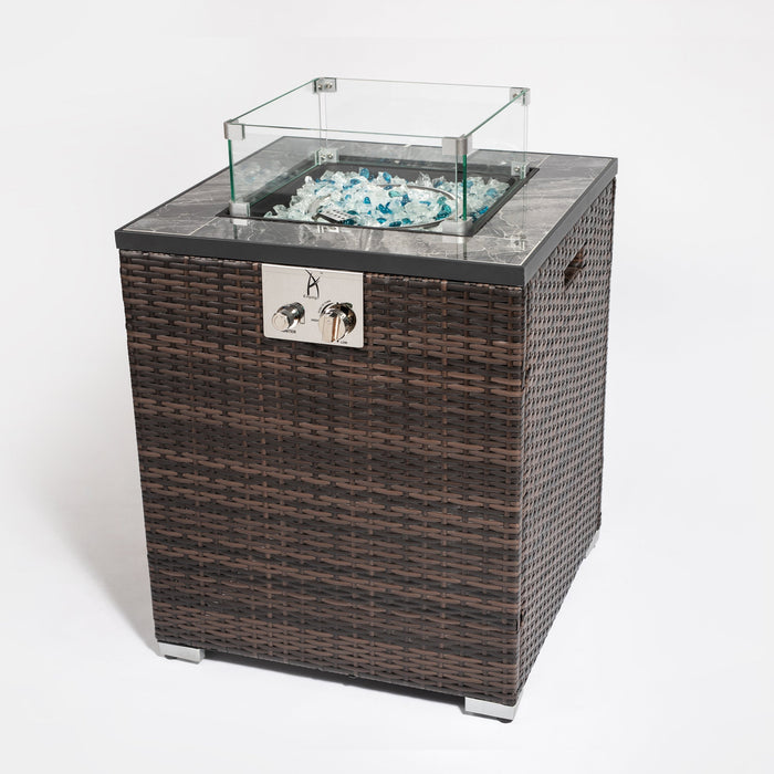 24" Propane Gas Fire Pit Table with Tile Tabletop and Wicker Base