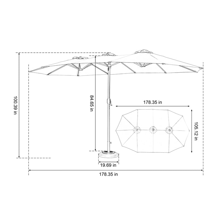 14.8 Ft Double Sided Outdoor Umbrella Rectangular Large with Crank (Dark Green)