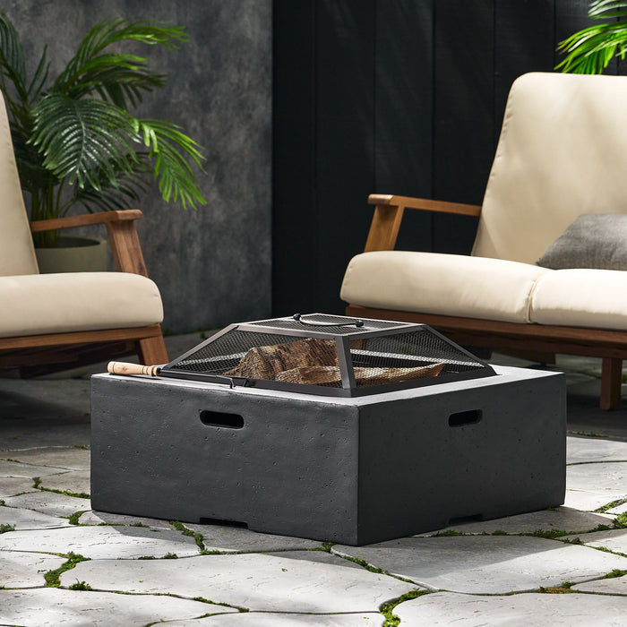Outdoor 29' Square MgO Wood-Burning Fire Pit, Dark Gray