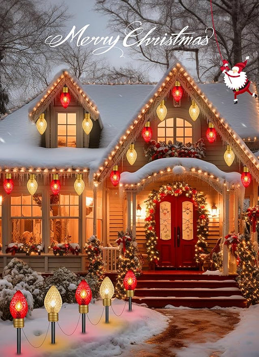 Moonflor Strawberry Jumbo C9 Christmas Lights Outdoor - 2 Pack Total 17FT 10 LED Jumbo C9 Christmas Pathway Lights Outdoor, C9 Walkway Lights, Christmas Decoration for Outside Lawn, Red & Warm White