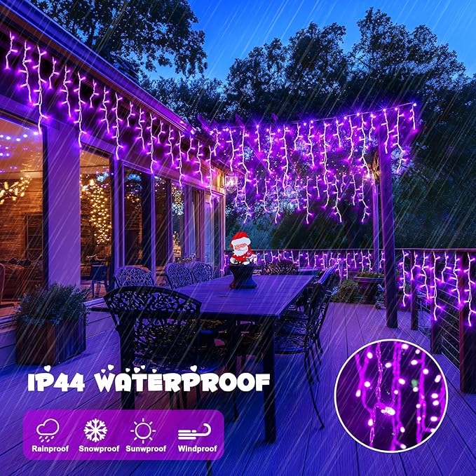 JMEXSUSS 800 LED Purple Icicle Lights Outdoor, Purple Icicle Christmas Lights Indoor Plug in with Remote, Purple Christmas Lights for Outside Fireplace Eave Yard Christmas Decor