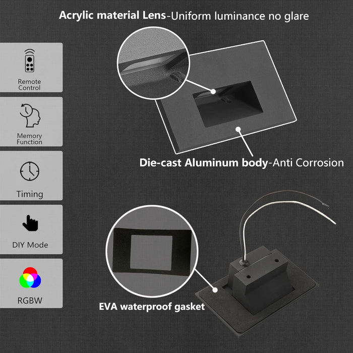 STRA06 6-Pack 4W 12V RGB LED 2700K-6000K. 5-Inches Low Voltage LED Outdoor Deck Lights Package, Step Horizontal Patio Landscape Lights with Remote Control