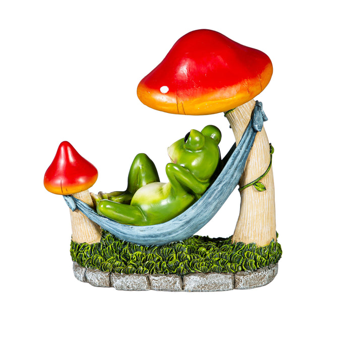 Resin Relaxing Frog in Hammock Statue