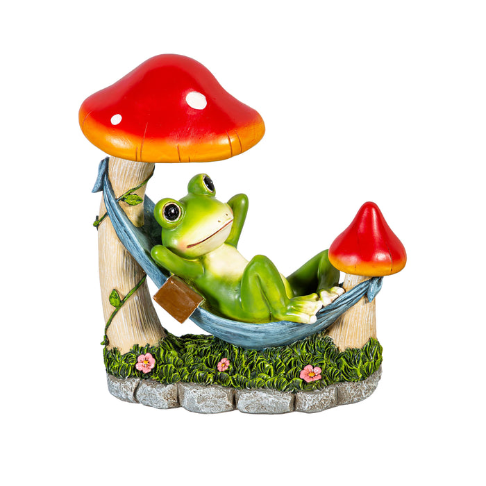 Resin Relaxing Frog in Hammock Statue