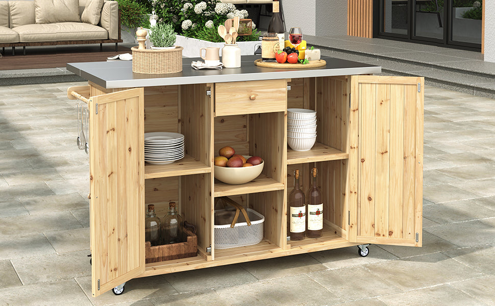Outdoor Kitchen Island Fir Wood Kitchen Island with Stainless Steel Top